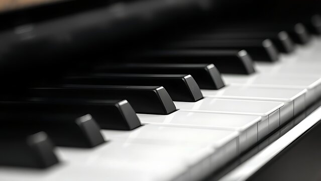 octet. Close-up of piano keys in black and white pattern, elegant musical instrument detail. lifestyle magazines, social media lookbooks, designed for influencer and brand collaborations.