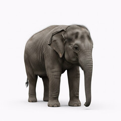 Obraz premium Young gray elephant calf standing alone in soft natural light minimalist background
