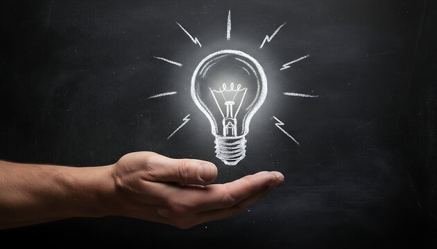 Lampu Ide Dilukis Dengan Kapur Dan Diperkenalkan Dengan Tangan, Creative concept illustration