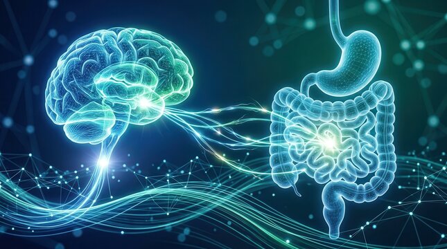 Conceptual image showing the expansive network of neural connections within the gut-brain axis, uniting brain and intestines.