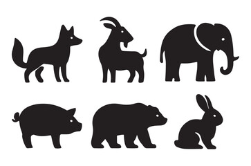 Obraz premium Silhouette illustrations of a wolf goat elephant pig bear and rabbit
