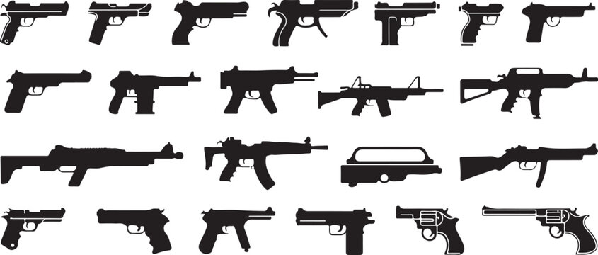 gun silhouettes collection side profile icons vector illustration set