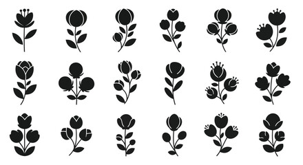 Fototapeta premium A collection of black flower silhouettes