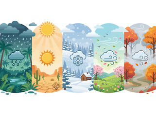 Fototapeta premium A vibrant illustration depicting the distinct characteristics of the four seasons and their associated weather patterns