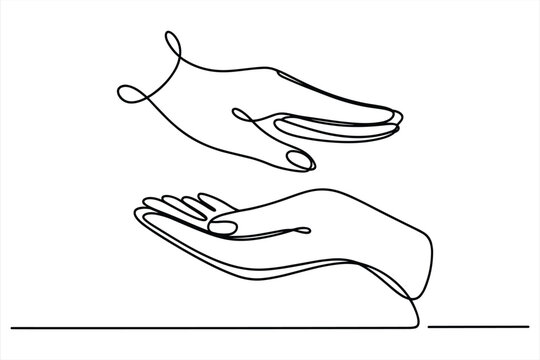 Continuous line of two hands reaching toward each other