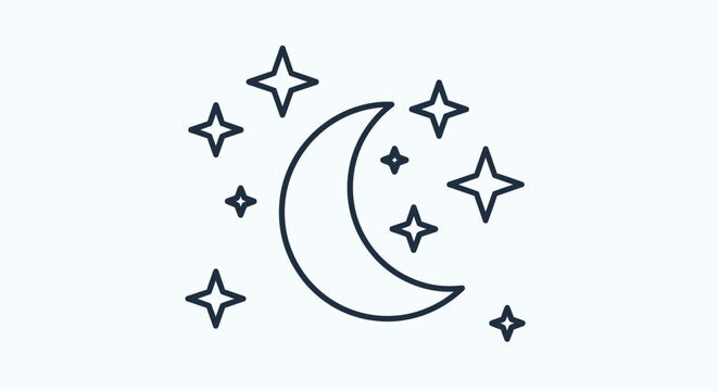 Crescent Moon and Stars Icon.