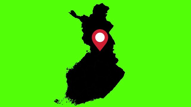 Finland Silhouette Map With Red Location Pin Highlight Geographic Animation