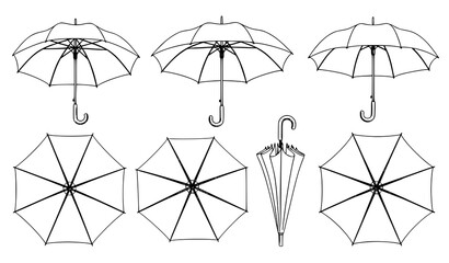 A set of minimalist umbrella icons in a simple line art style © Najma