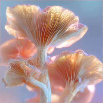 Macro photography of delicate mushrooms with ethereal lighting