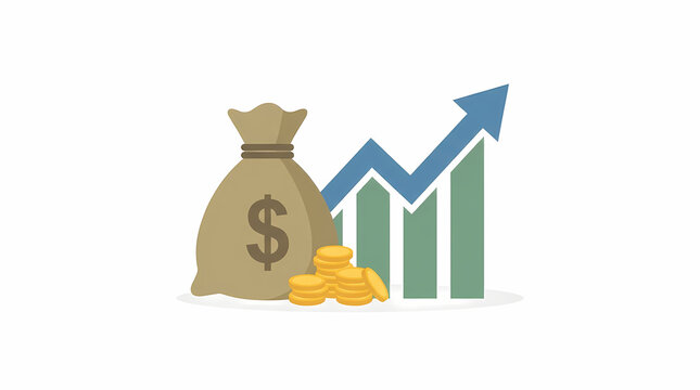 Money bag with gold coins graph.