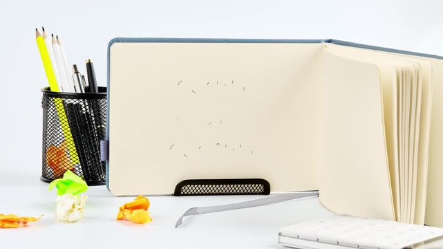 A clean desk setup shows the phrase Quality versus Quantity appearing on the pages of an open book