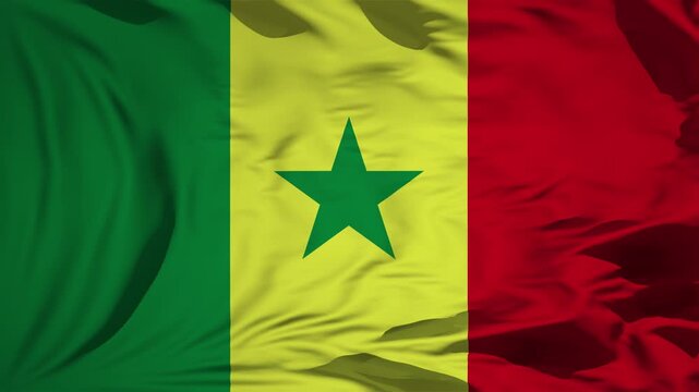 Senegal Flag Waving In Slow Motion