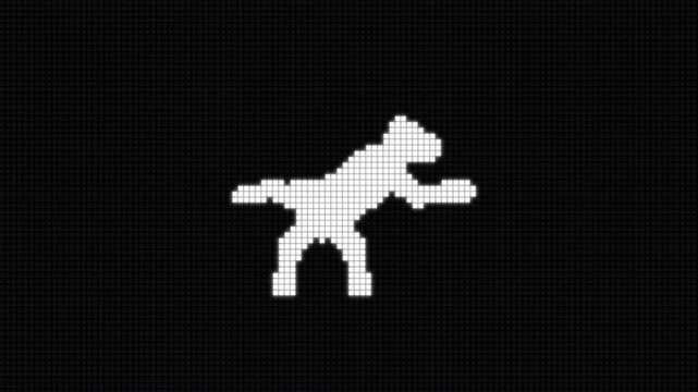 Pixelated Silhouette of a Monkey in Mid-Stride on a Black Background