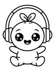 Fototapeta premium Joyful Melodious Companion: A cheerful cartoon character, adorned with headphones, embodies the pure joy of music and the comfort of sound.