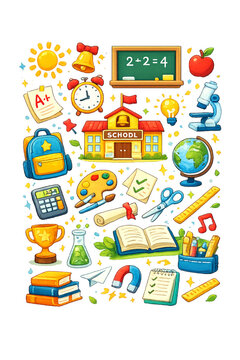 colorful school icons, doodle set, school doodles, education icons, hand drawn icons, school supplies icons, classroom items, back to school icons, cute doodles, playful icons, kids illustration, lear