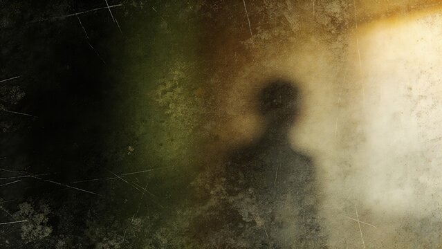 Blurry silhouette of a mysterious figure on a dirty grunge wall with scratchesevoking fearlonelinessand mysterydark moody atmospherevintage texture background for concepts