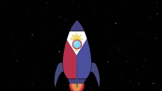 Philippines Rocket Flag Icon Animation Launching into Space