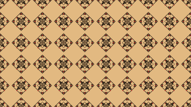 Seamless pattern background with elegant geometric brown and red square motifs on a warm beige backdrop, perfect for decorative textile design, luxurious wallpaper, traditional fabric