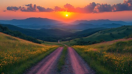 Obraz premium Mountain road sunset landscape