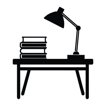 Classroom Desk Silhouette Books Stack Lamp
