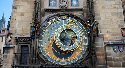 Obraz premium Astronomical clock face detail ornate dial architectural structure daylight