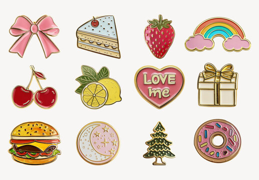 Colorful Enamel Pins Element Design Set