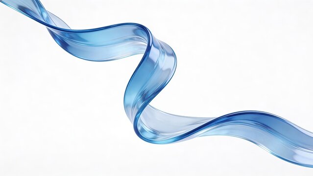 Abstract blue flowing glass ribbon on white background 3d render futuristic technology concept digital wave liquid motion smooth curve modern design corporate identity science