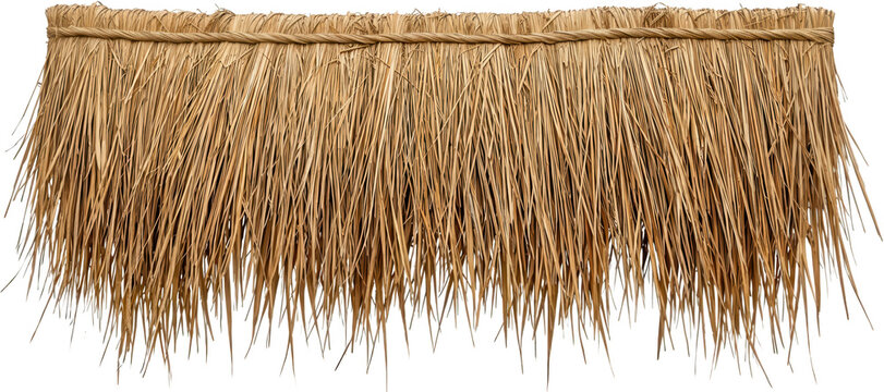 Detailed view of a thatched roof edge made of dried straw and twine providing a rustic and natural texture for architectural design material roofing construction building