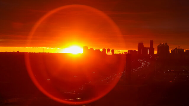 weird sunset view at highway 401  Toronto Canada
