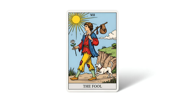 The Fool Tarot Card Illustration Symbol.