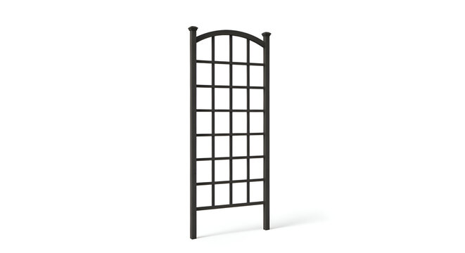 Black metal garden trellis structure.