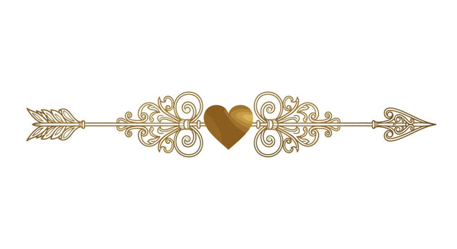 Golden heart arrow decorative symbol.