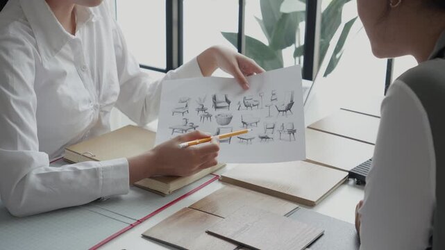 Two Interior Designers Collaborating in Office