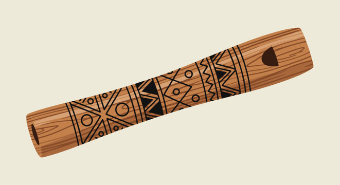 Wooden didgeridoo with traditional Aboriginal patterns