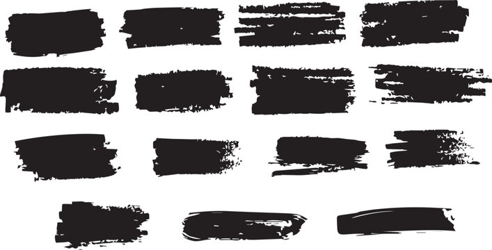 Paint Strokes using a thick brushPaint brush set of bursh Black Paint Strokes on white background