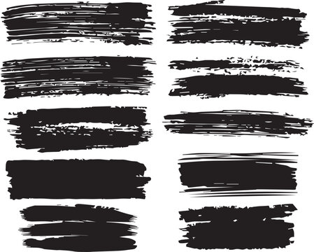 Paint Strokes using a thick brushPaint brush set of bursh Black Paint Strokes on white background