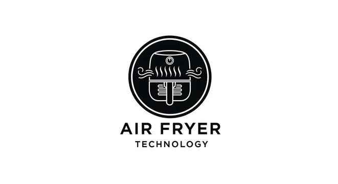 Air fryer technology logo design modern black and white emblem