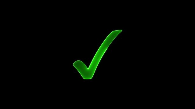 A green check mark pulsating on a black background, indicating success and completion