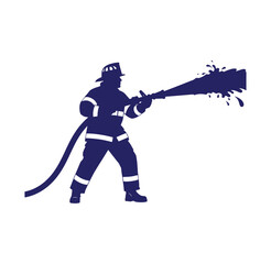 Obraz premium Firefighter in uniform spraying water from hose nozzle to extinguish flames in emergency situation