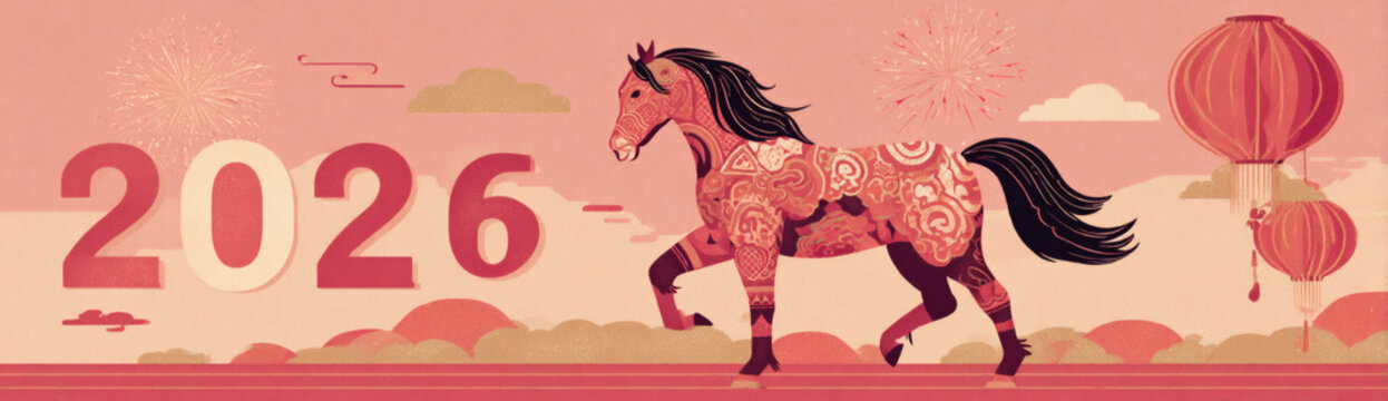 Chinese zodiac horse illustration for 2026.