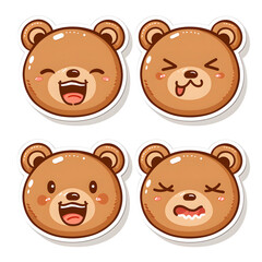 Fototapeta premium Bear Character Sticker Set, Cute Animal Illustration 