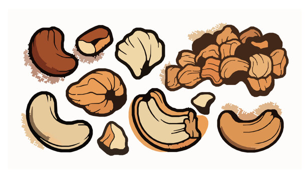 Bold retro cashew nuts vector collection with halftone vintage snack illustration set design
