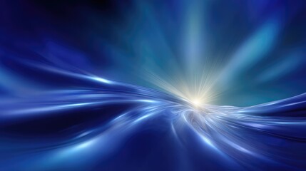 Fototapeta premium Tranquil Waves of Light Emitting from the Horizon in a Dreamlike Blue Landscape with Soft Light Beams and Fluid Motion