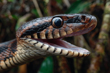 Fototapeta premium Close-up of a snake's head with mouth open.