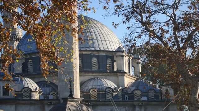 Exploring a historic mosque in Istanbul during autumn