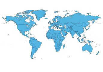 Fototapeta premium A stylized world map with highlighted continents and countries in blue tones