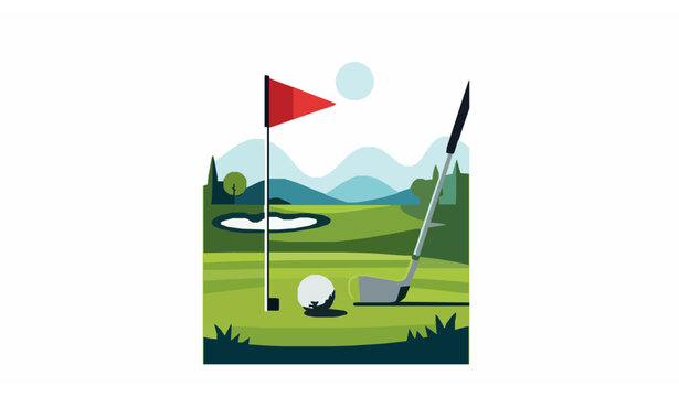 Modern golf poster vector with ball club and hole vertical layout sport landscape isolated on white
