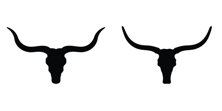 Longhorn bull skull vector silhouette, western bull cattle vintage logo design, longhorn skull, Vector illustration
