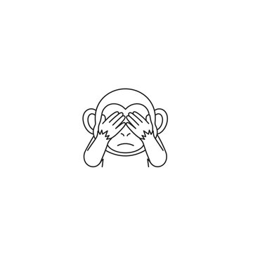 See no evil monkey line art icon representing blindfold or avoidance