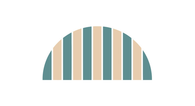 Striped Semicircle Shape with Beige and Teal.